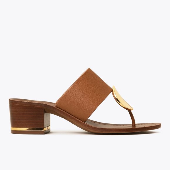 Tory Burch PATOS DISK 45MM SANDAL Mou Brown Gold STUNNING AND COMFORTABLE! - Picture 7 of 10